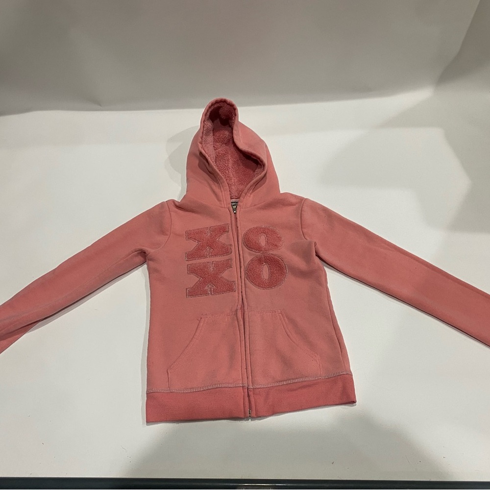 Kids Pink Hoodie. XOXO. Girls size M (10/12). Fuzzy hood. Full zipper